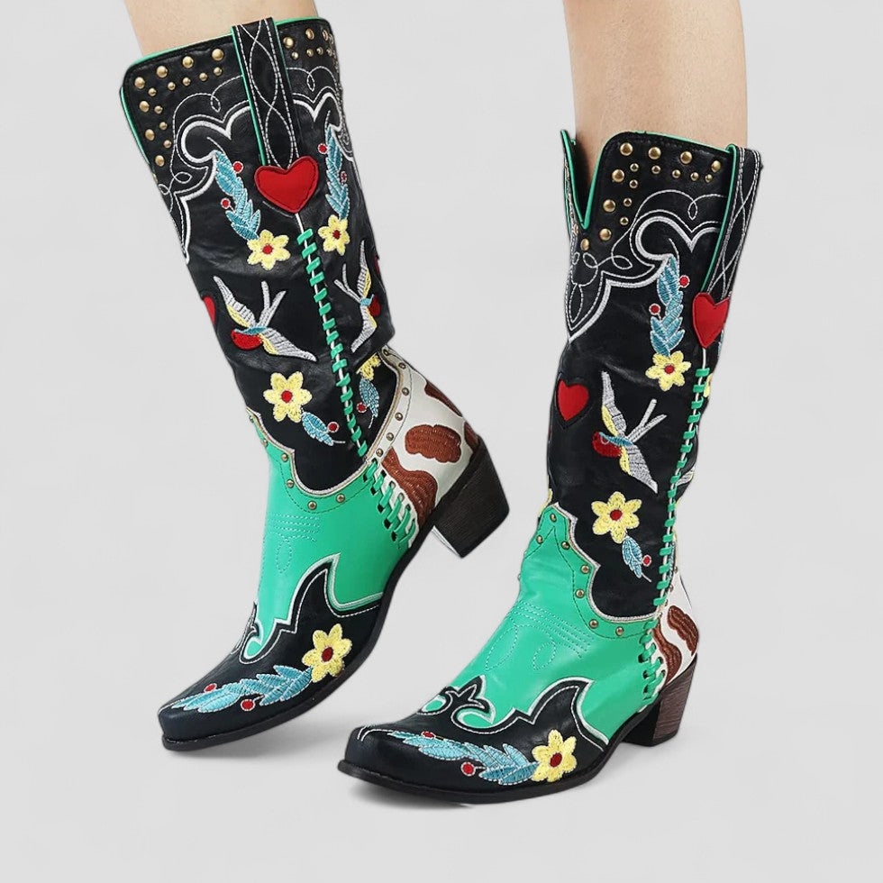 Orthopedic Embroidered Western Cowboy Boots for Women