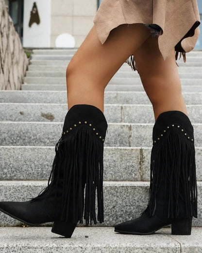 Orthopedic Fringe Western Knee High Boots for Women