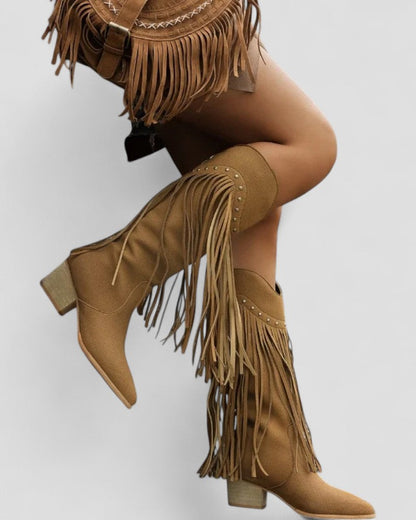 Orthopedic Fringe Western Knee High Boots for Women