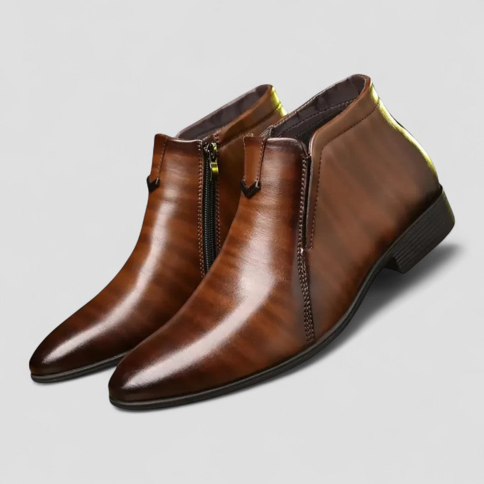Orthopedic Leather Ankle Boots for Men with Side Zip
