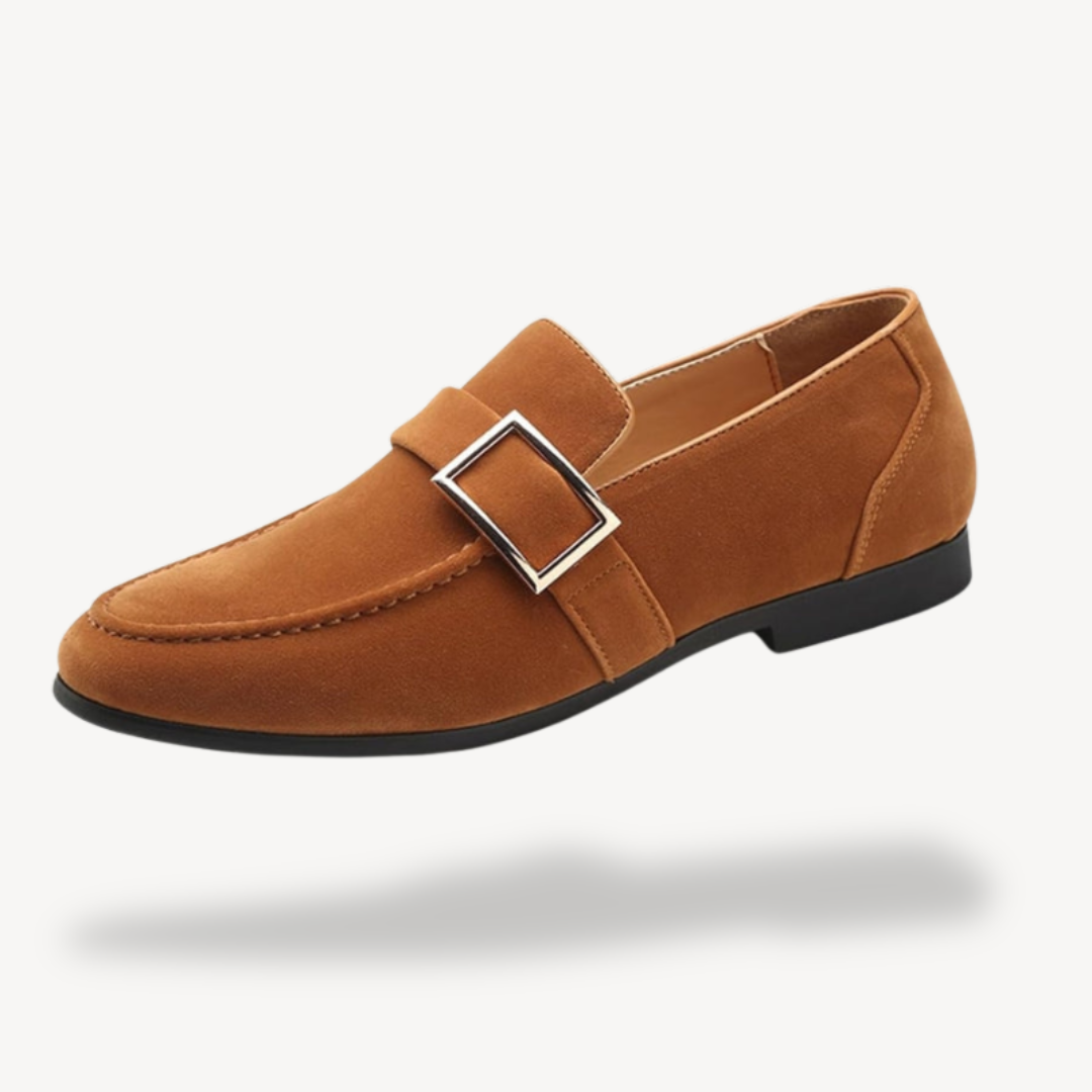 Men’s Suede Loafers with Silver Buckle Detail