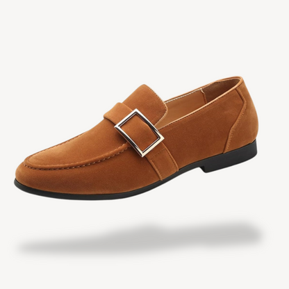 Men’s Suede Loafers with Silver Buckle Detail