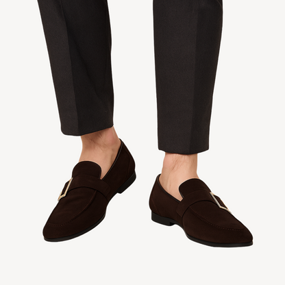 Men’s Suede Loafers with Silver Buckle Detail