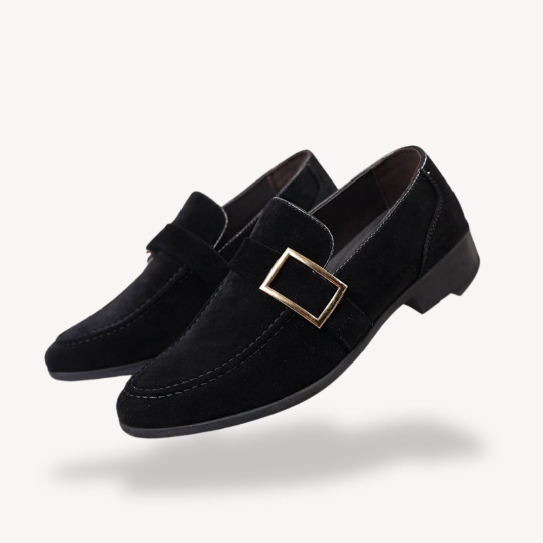 Men’s Suede Loafers with Silver Buckle Detail