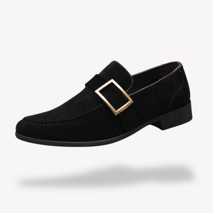 Men’s Suede Loafers with Silver Buckle Detail