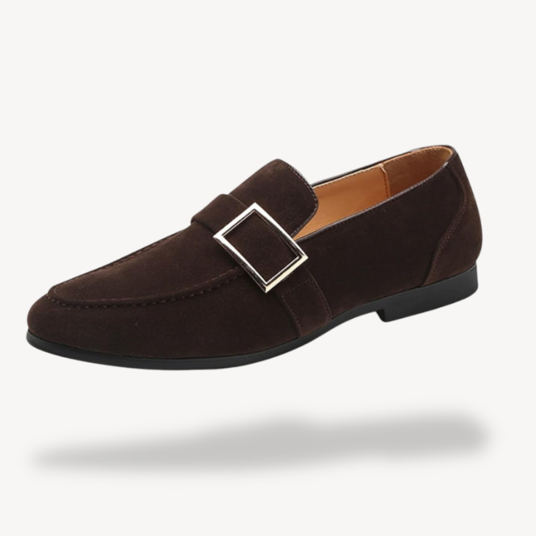 Men’s Suede Loafers with Silver Buckle Detail