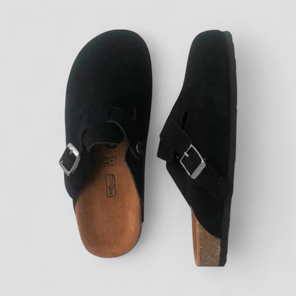 Orthopedic Suede Clogs with Buckle Strap Lining