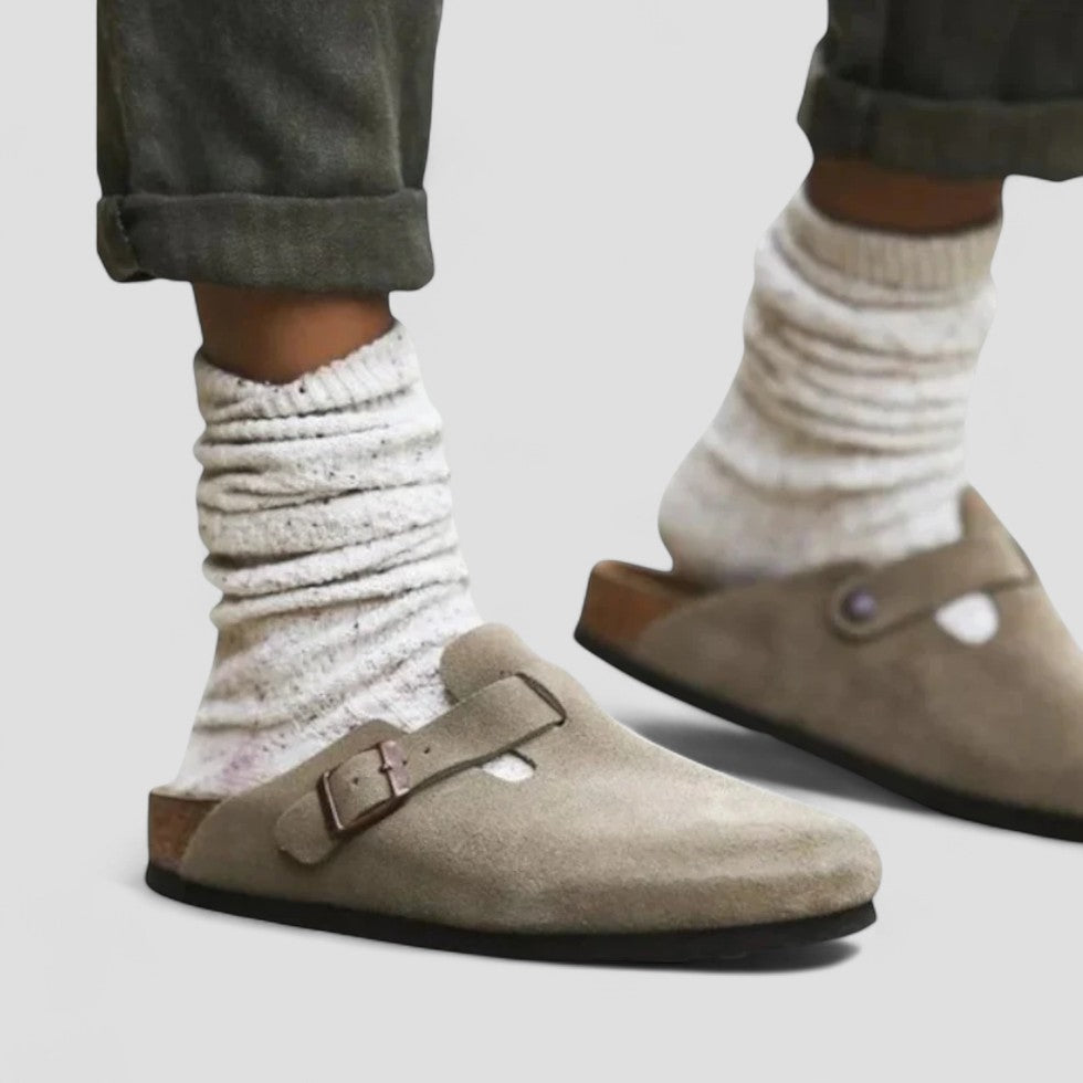 Orthopedic Suede Clogs with Buckle Strap Lining