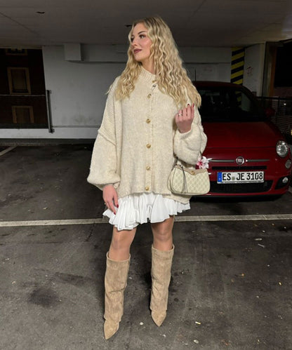 Clara | Beige Oversized Knit Cardigan for Women