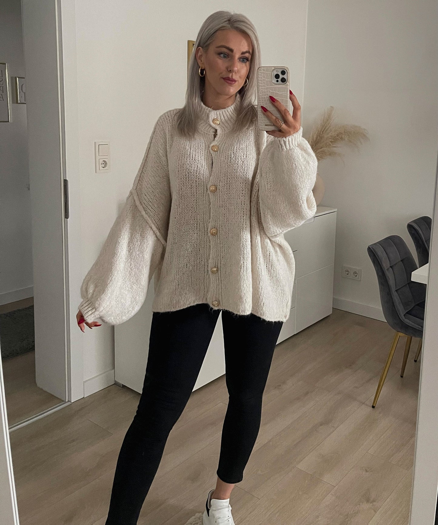 Clara | Beige Oversized Knit Cardigan for Women