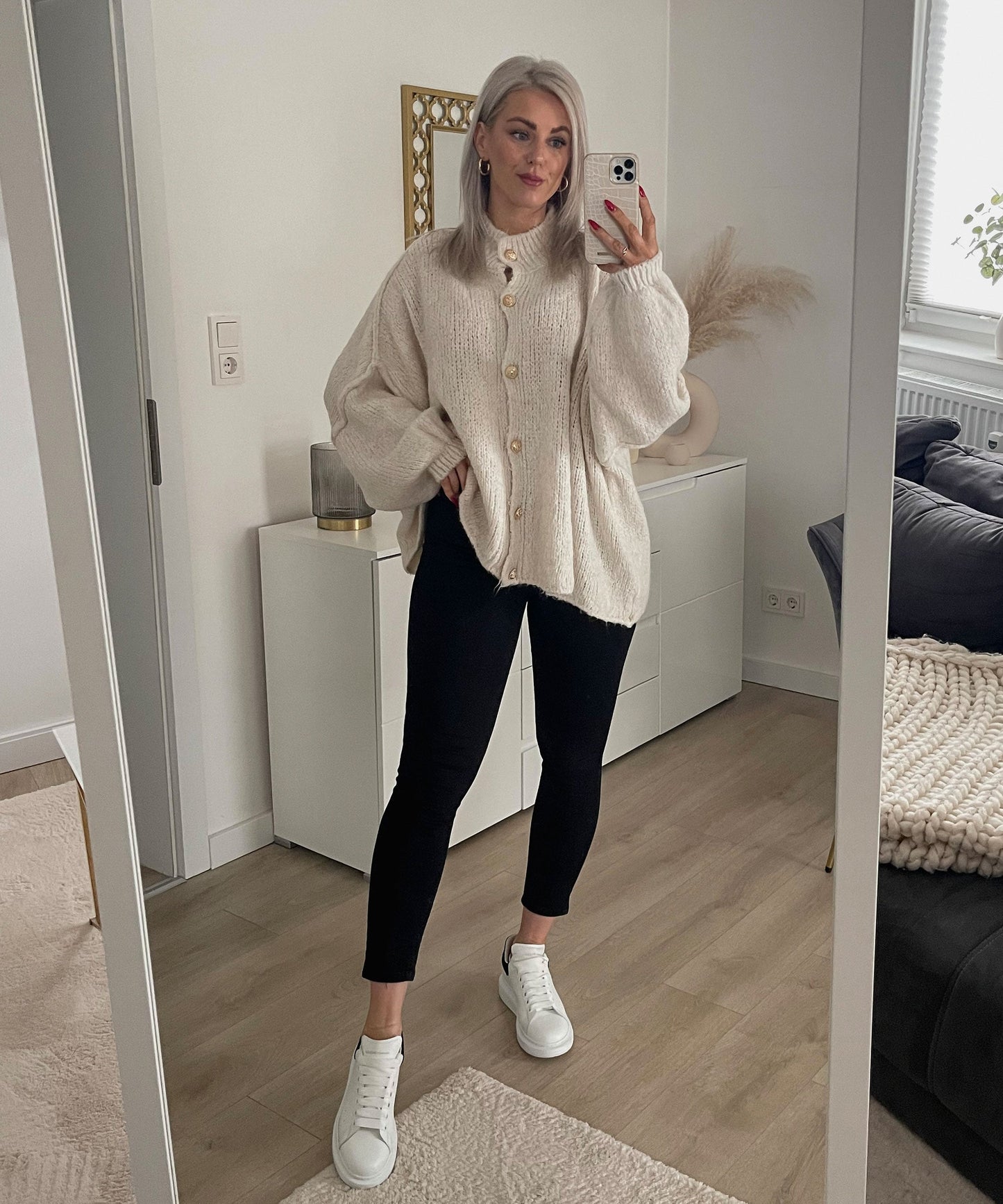 Clara | Beige Oversized Knit Cardigan for Women