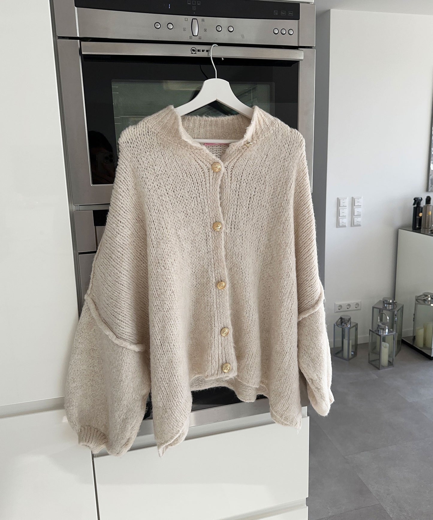 Clara | Beige Oversized Knit Cardigan for Women