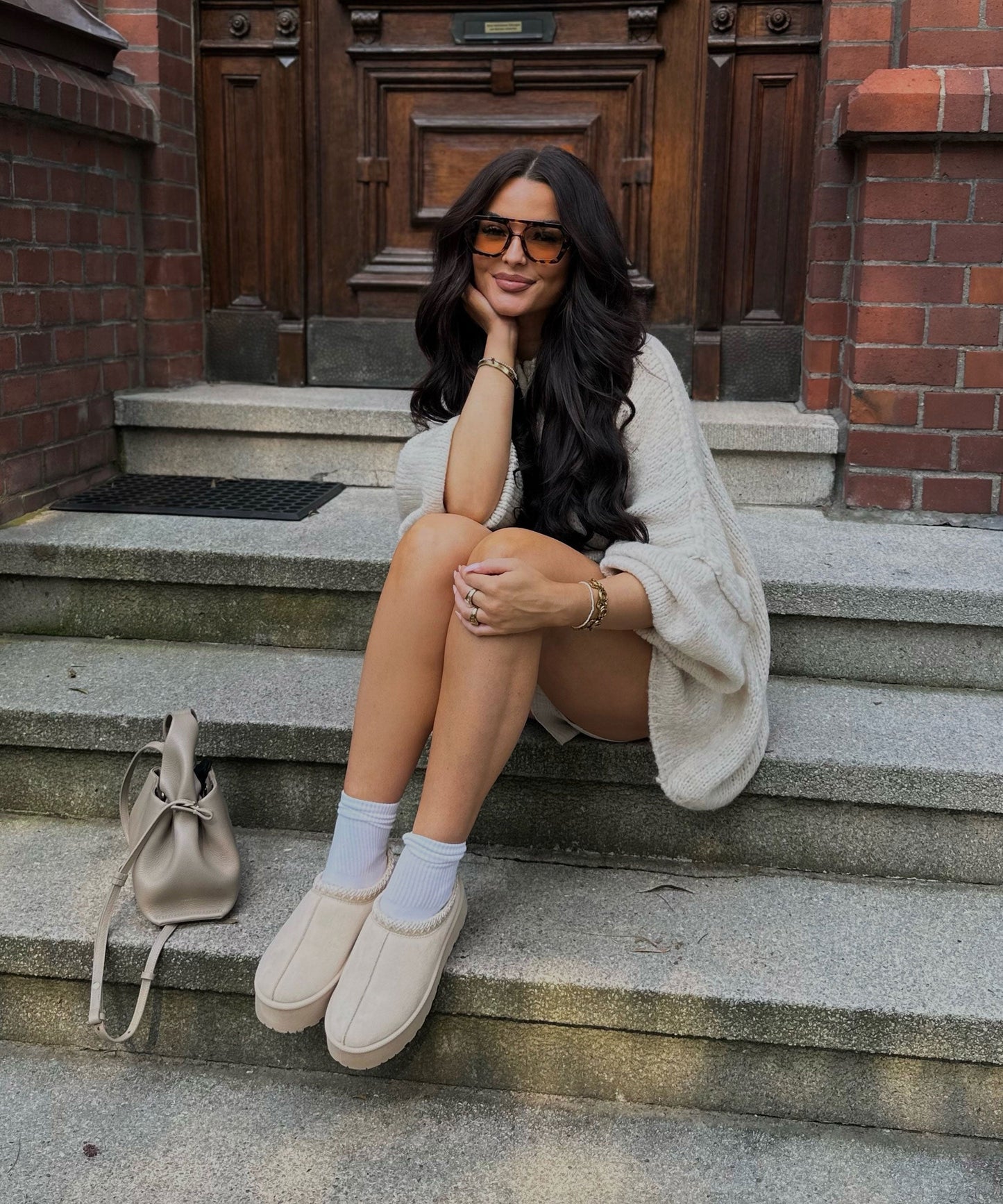 Clara | Beige Oversized Knit Cardigan for Women