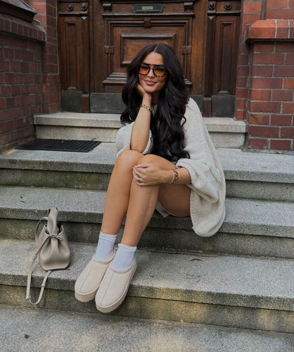 Clara | Beige Oversized Knit Cardigan for Women