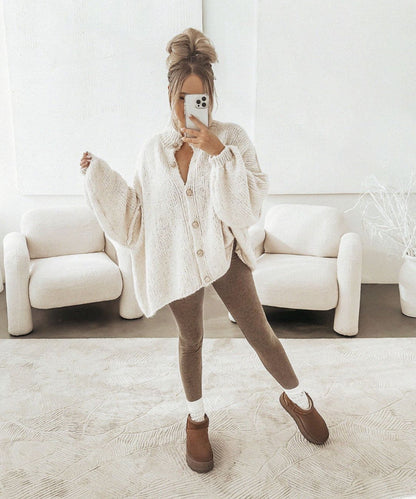 Clara | Beige Oversized Knit Cardigan for Women
