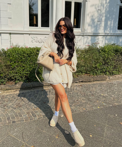Clara | Beige Oversized Knit Cardigan for Women