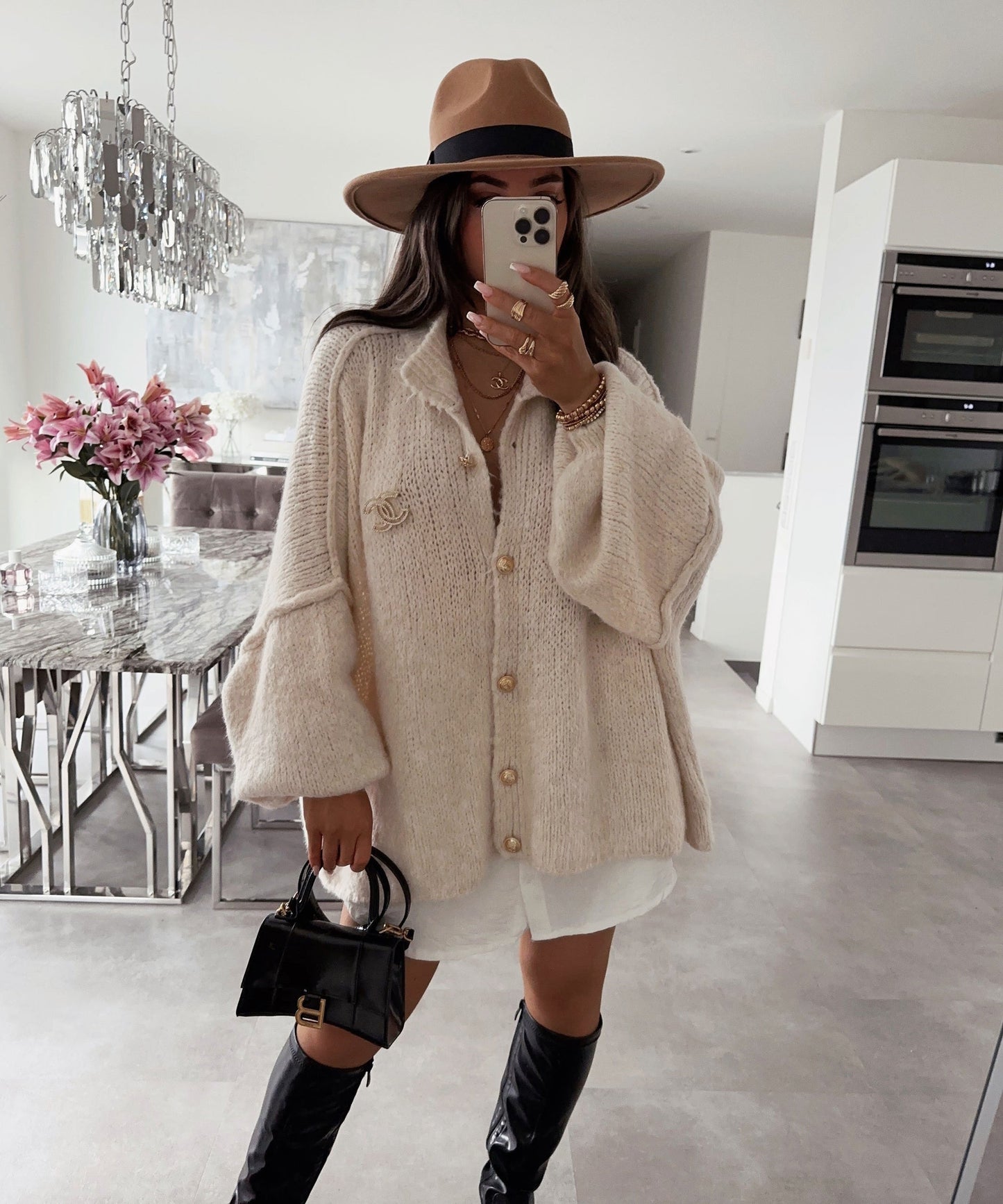 Clara | Beige Oversized Knit Cardigan for Women