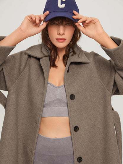 Reyna | Oversized Brushed Belted Long Overcoat