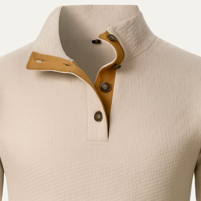 Men’s High Collar Knit Sweater with Contrast Details