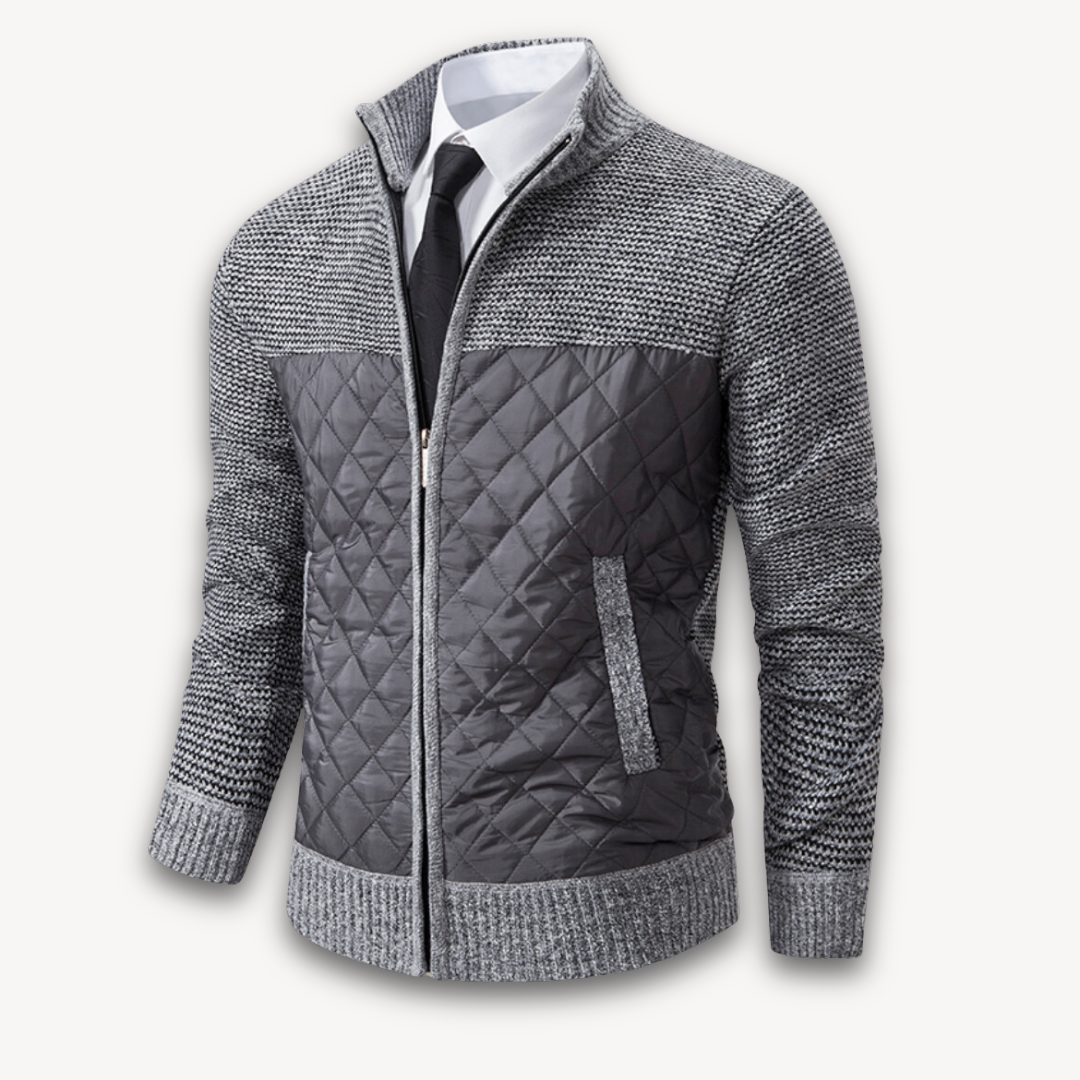 Men's Quilted Jacket with Knitted Sleeves - Warm Casual Outerwear