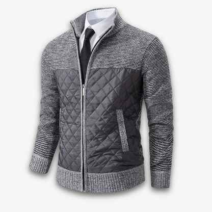 Men's Quilted Jacket with Knitted Sleeves - Warm Casual Outerwear