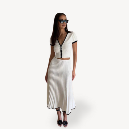 Women’s Maxi Pleated Skirt and Short-Sleeve Top Set