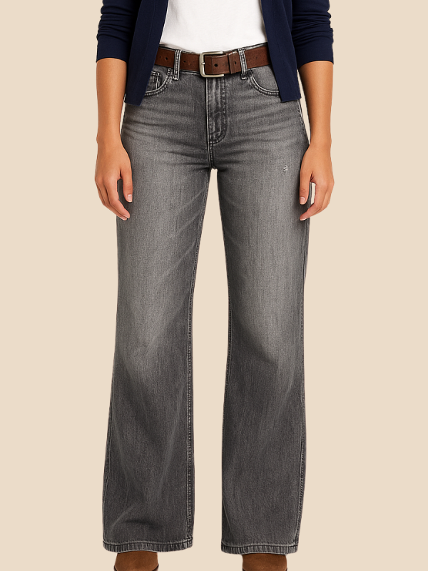 Classic High Waist Loose Fit Grey Jeans - BritishElegance