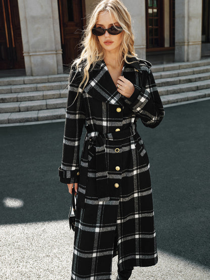 Mazie | Plaid Belted Wool Blend Trench Coat