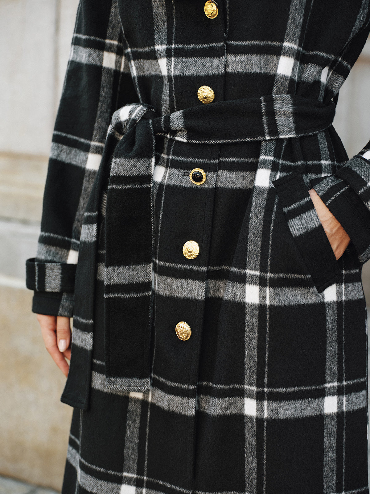 Mazie | Plaid Belted Wool Blend Trench Coat