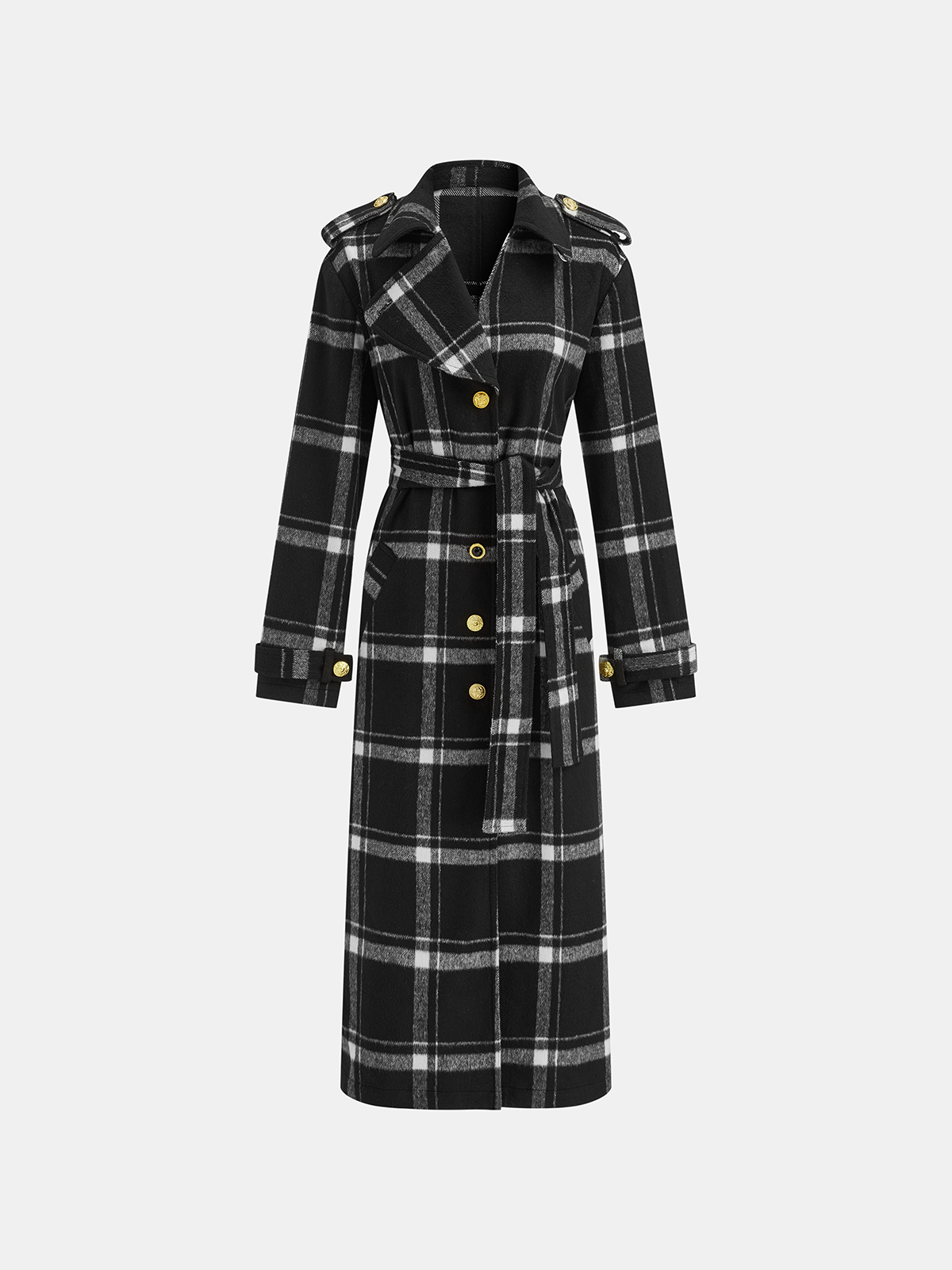 Mazie | Plaid Belted Wool Blend Trench Coat