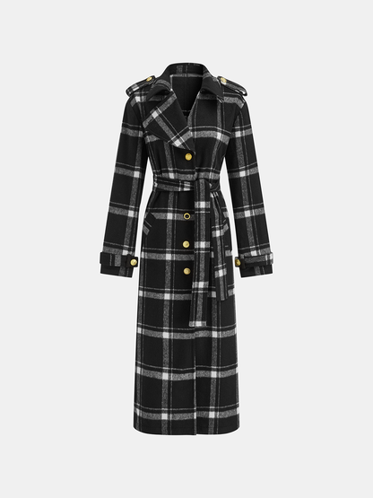 Mazie | Plaid Belted Wool Blend Trench Coat