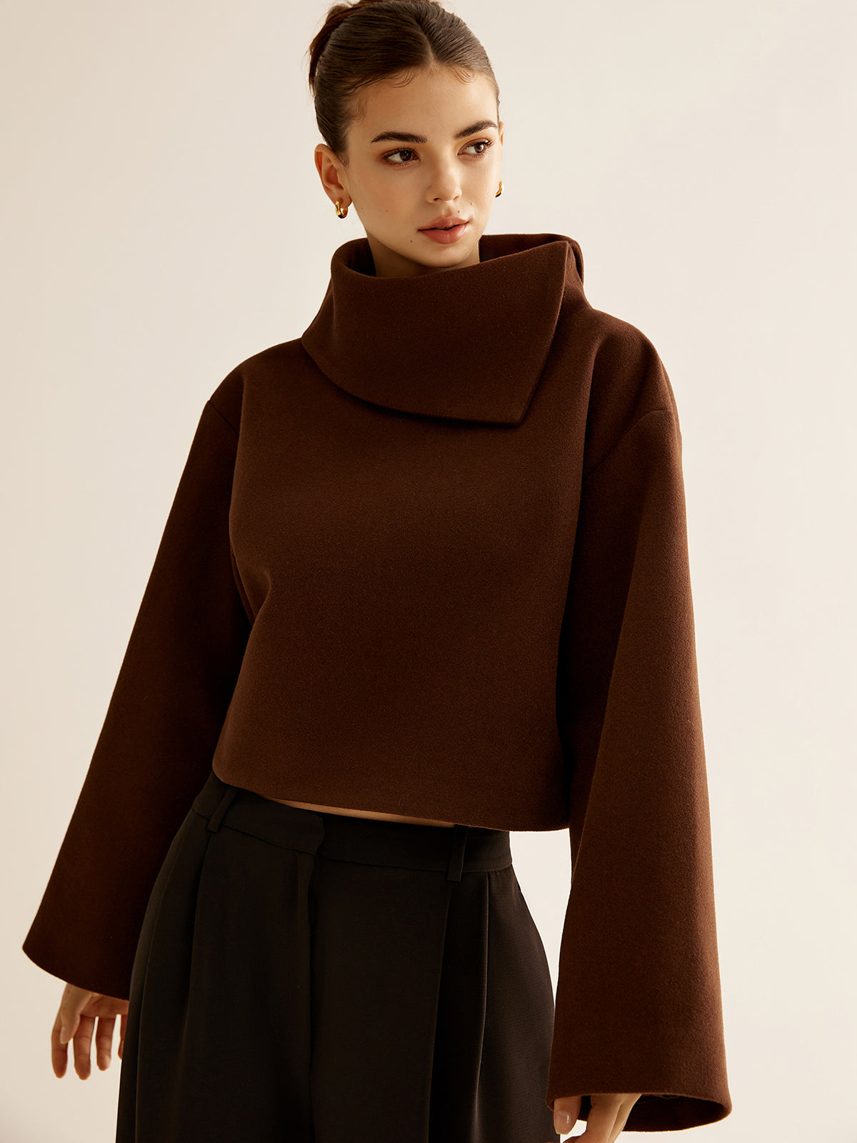 Mariam | Plain Turtleneck Tweed Top