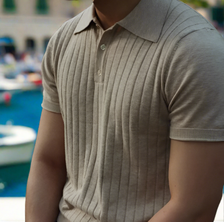 Polo Shirt Polyester Blend- Striped Front And Breathable Fit