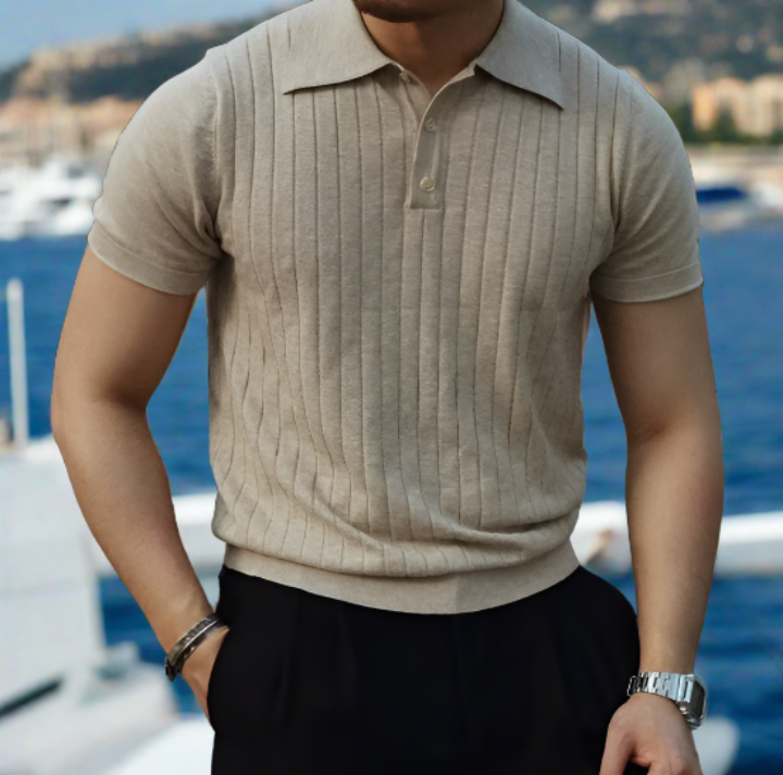 Polo Shirt Polyester Blend- Striped Front And Breathable Fit