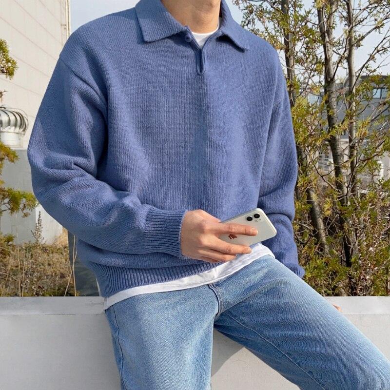 Polo Sweater - Soft Blend Knit Collar & Warm Layering