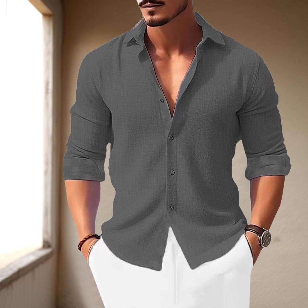 Polyester Blend Shirt – Classic Collar & Adjustable Cuff
