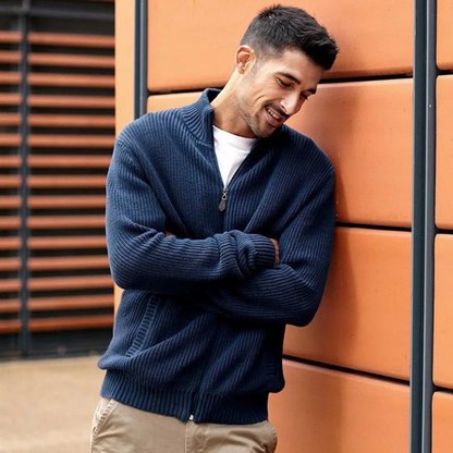 Polyester Blend Sweater - Horizontal Ribbed & Zip Neck