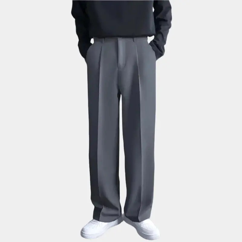 Polyester Blend Trousers - Wide Leg Pleats & Neat Fall
