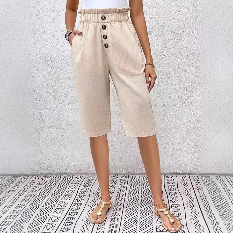 Porsha Shorts | High Waist Linen Button Shorts