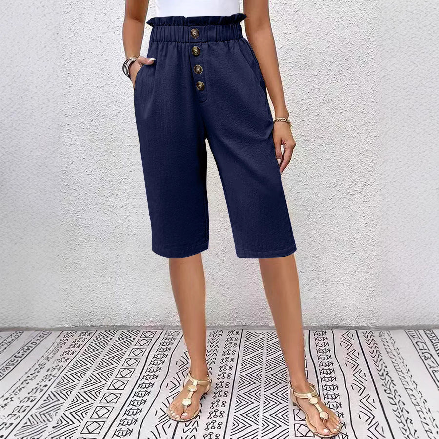 Porsha Shorts | High Waist Linen Button Shorts