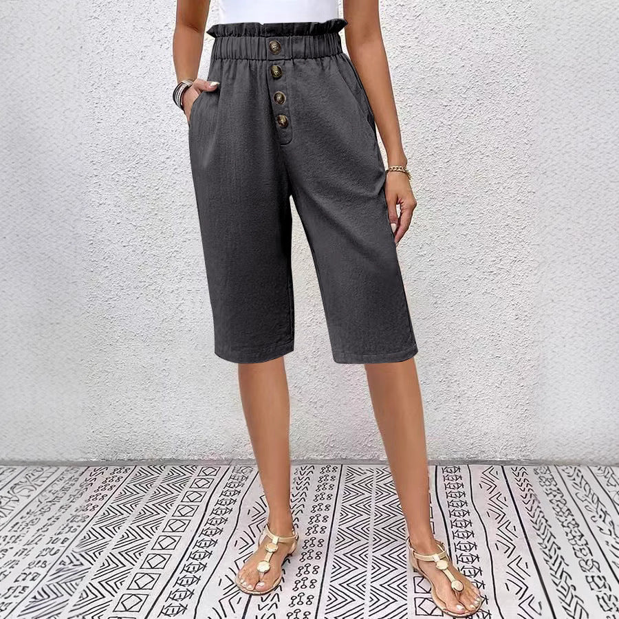 Porsha Shorts | High Waist Linen Button Shorts
