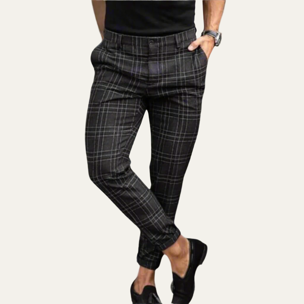Men’s Slim Check Pattern Dress Trousers