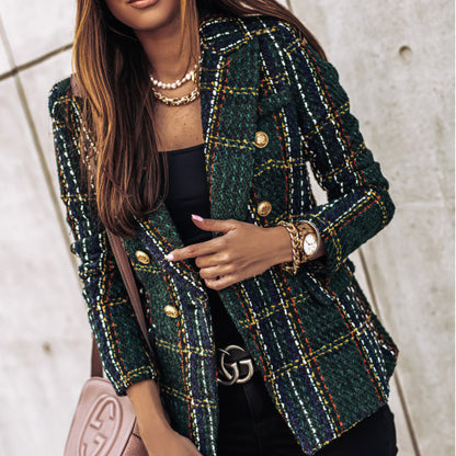 Classic Plaid Jacket for Women with Buttons Pockets - BritishElegance