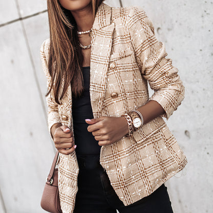 Classic Plaid Jacket for Women with Buttons Pockets
