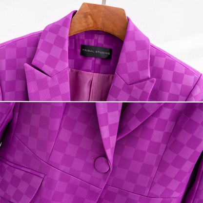 Classic Fit Checked Blazer for Women - BritishElegance