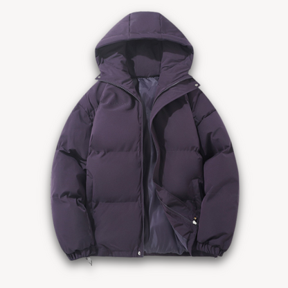 Men's Puffer Jacket with Hood - Warm Winter Outerwear for Adults - Lightweight Polyester