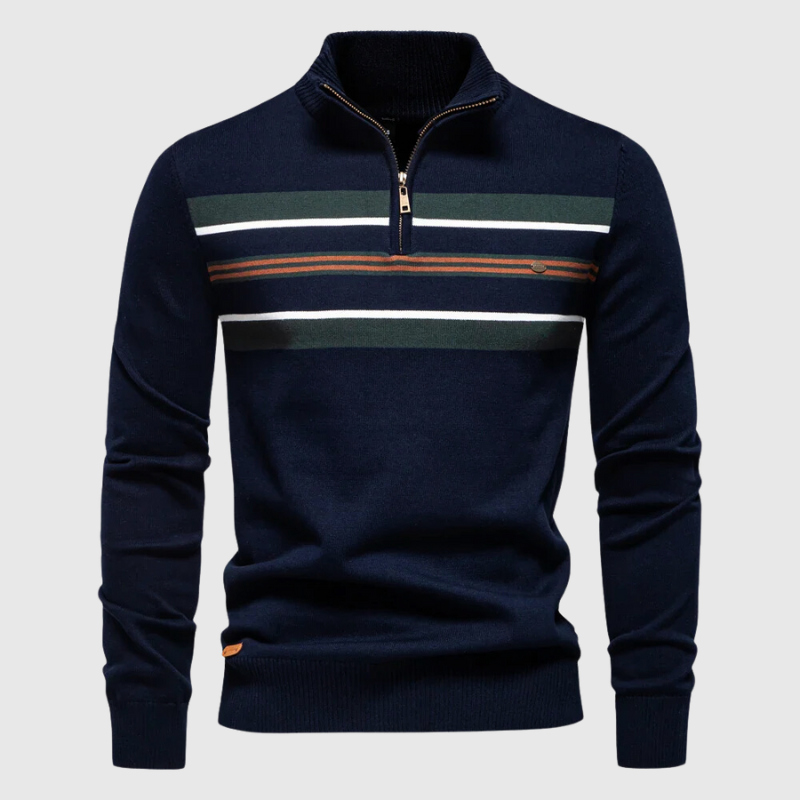 Men’s Modern Quarter Zip Stripe Knit Sweater