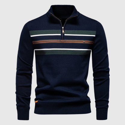 Men’s Modern Quarter Zip Stripe Knit Sweater