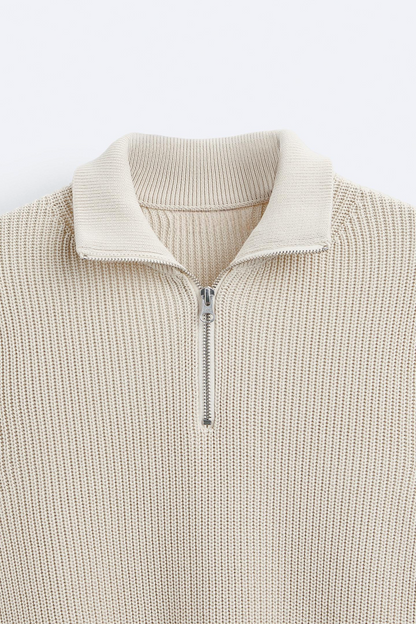 Quarter Zip Sweater - Knit-Blend High Collar & Flex Shape