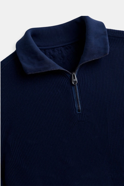 Quarter Zip Sweater - Knit-Blend High Collar & Flex Shape